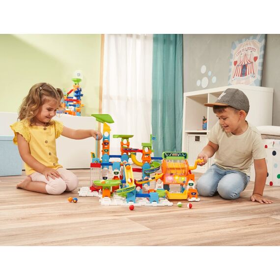 VTech Marble Rush - Super Action Set L100 E - Interaktives Kugelbahn-Set mit Licht und Sound, spannenden Bahnelementen, Aufbaumöglichkeiten und Wegführungen - Für Kinder von 4-12 Jahren