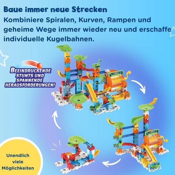 VTech Marble Rush - Super Action Set L100 E - Interaktives Kugelbahn-Set mit Licht und Sound, spannenden Bahnelementen, Aufbaumöglichkeiten und Wegführungen - Für Kinder von 4-12 Jahren