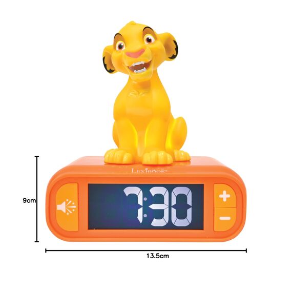 Lexibook, Disney Der König der Löwen, Simba Nachtlichtwecker, Klänge und Melodien, LCD-Bildschirm mit Hintergrundbeleuchtung, Beleuchtung, Schlummerfunktion, gelb/orange, RL800AN