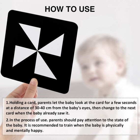 beiens Sensory Toys Karten, Schwarz und Weiß Neugeborenen Gehirn Entwicklung Spielzeug, Visuelle Stimulation Lernen Aktivität Karten für 0-3 Monate, 40 Seiten 5,5'' x 5,5'' Pädagogisches Baby Geschenk