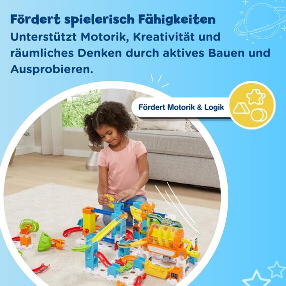 VTech Marble Rush - Super Action Set L100 E - Interaktives Kugelbahn-Set mit Licht und Sound, spannenden Bahnelementen, Aufbaumöglichkeiten und Wegführungen - Für Kinder von 4-12 Jahren