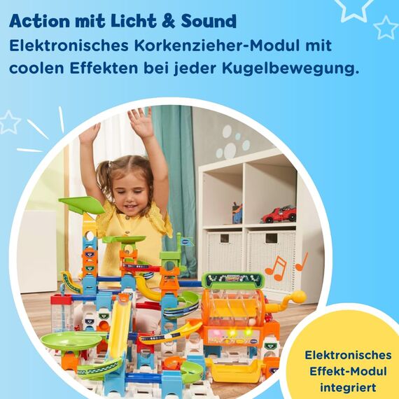 VTech Marble Rush - Super Action Set L100 E - Interaktives Kugelbahn-Set mit Licht und Sound, spannenden Bahnelementen, Aufbaumöglichkeiten und Wegführungen - Für Kinder von 4-12 Jahren