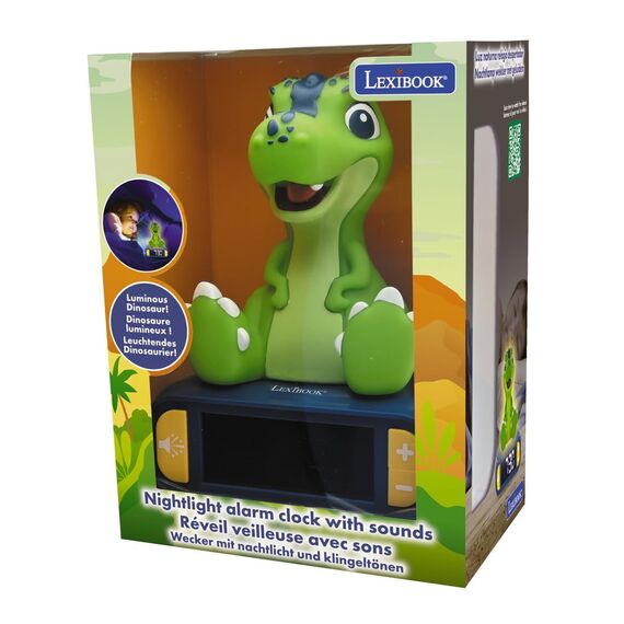Lexibook - Wecker Nachtlicht Dinosaurier, Uhr, Wecker für Jungen und Mädchen, Snooze, Farbe Blau/Grün - RL800DINOLXB