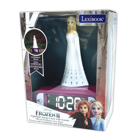 Lexibook - Disney Die Eiskönigin 2 Wecker mit Nachtlicht und Klingeltönen Disney Frozen 2-Digitalwecker für Kinder mit Nachtlicht Snooze, Kinderuhr, leuchtendes ELSA, blau Farbe - RL800FZLXB