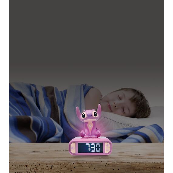 Lexibook, Disney Stitch, Angel Nachtlicht-Wecker, Töne und Melodien, hintergrundbeleuchteter LCD-Bildschirm, Leuchtend, Schlummerfunktion, rosa, RL800D1