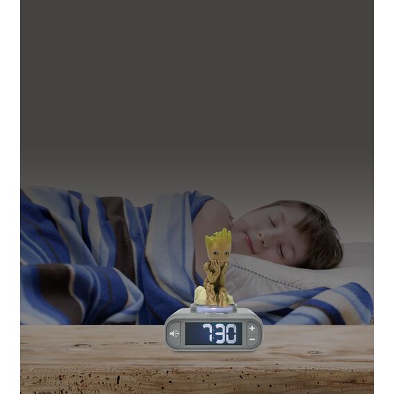 Lexibook, Marvel Guardians of the Galaxy, Groot Nachtlicht-Wecker, Töne und Melodien, hintergrundbeleuchteter LCD-Bildschirm, beleuchtet, Schlummerfunktion, grau/braun, RL800GGLXB