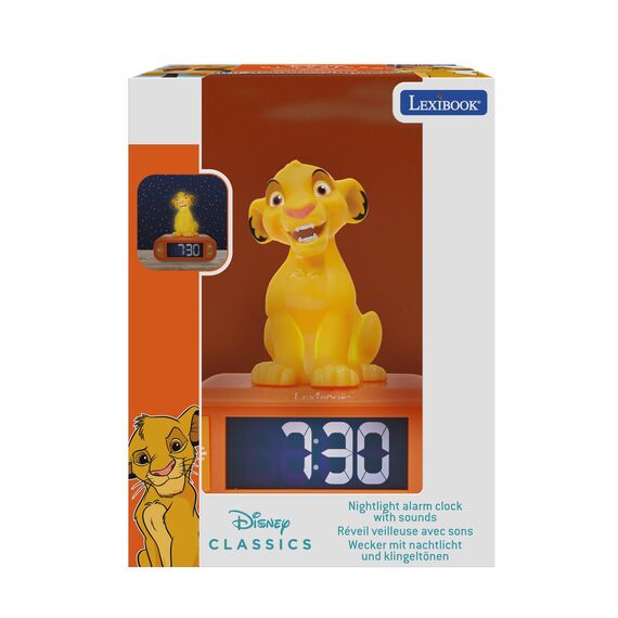 Lexibook, Disney Der König der Löwen, Simba Nachtlichtwecker, Klänge und Melodien, LCD-Bildschirm mit Hintergrundbeleuchtung, Beleuchtung, Schlummerfunktion, gelb/orange, RL800AN