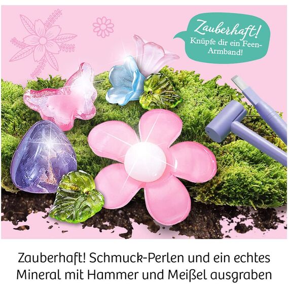 KOSMOS 657857 Feen-Schatz - Ausgrabungs-Set, Für Feen und Elfen-Fans, Entdecke den magischen Schatz mit Perlen für EIN Armband und Blüten-Haargummi, Für Kinder ab 7