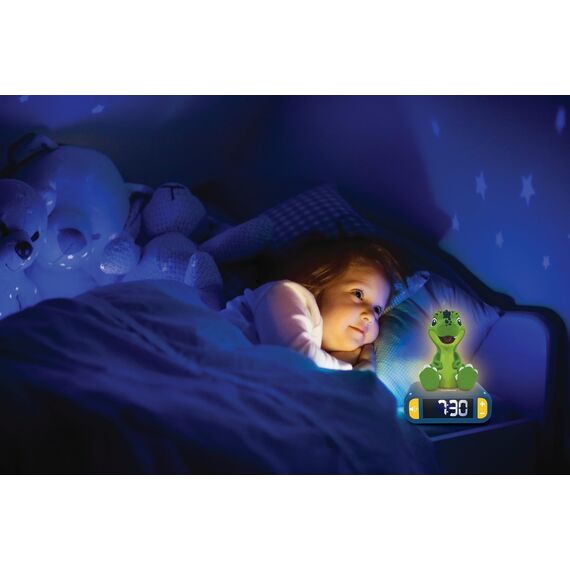 Lexibook - Wecker Nachtlicht Dinosaurier, Uhr, Wecker für Jungen und Mädchen, Snooze, Farbe Blau/Grün - RL800DINOLXB