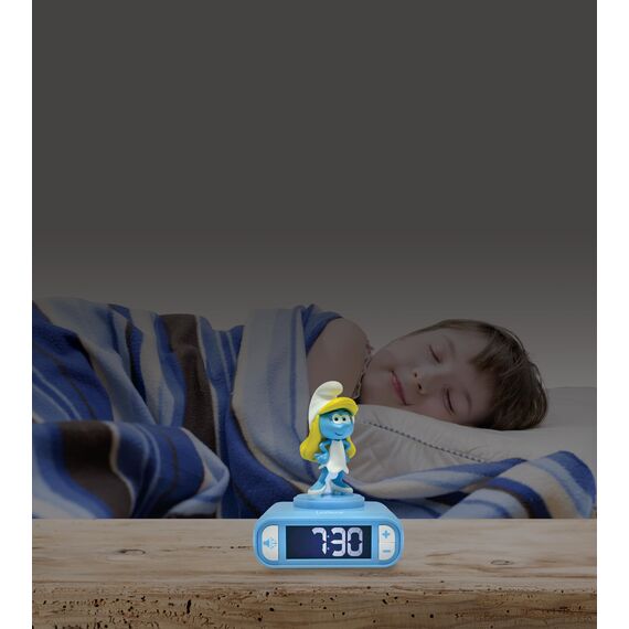Lexibook, Die Schlümpfe, Die Schlümpfe Nachtlicht Wecker, Töne und Melodien, hintergrundbeleuchteter LCD-Bildschirm, Leuchtend, Snooze, RL800SF