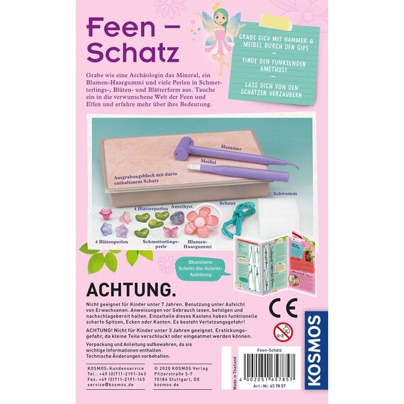 KOSMOS 657857 Feen-Schatz - Ausgrabungs-Set, Für Feen und Elfen-Fans, Entdecke den magischen Schatz mit Perlen für EIN Armband und Blüten-Haargummi, Für Kinder ab 7