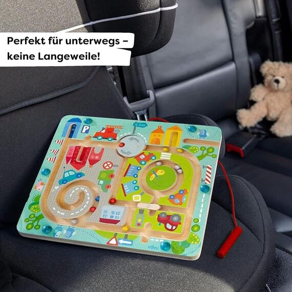 HABA Magnetspiel Stadtlabyrinth – Interaktives Lernspielzeug für Kinder ab 2 Jahren aus Holz – Fördert Konzentration, Geschicklichkeit & Feinmotorik – Erste Schritte im Straßenverkehr – 1301056001