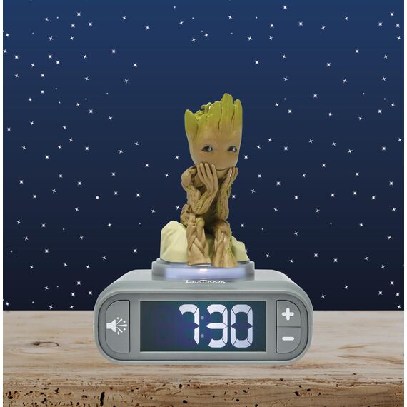Lexibook, Marvel Guardians of the Galaxy, Groot Nachtlicht-Wecker, Töne und Melodien, hintergrundbeleuchteter LCD-Bildschirm, beleuchtet, Schlummerfunktion, grau/braun, RL800GGLXB