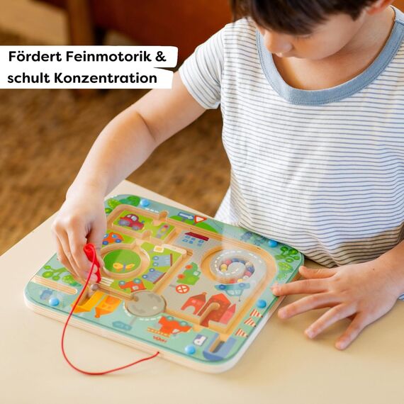 HABA Magnetspiel Stadtlabyrinth – Interaktives Lernspielzeug für Kinder ab 2 Jahren aus Holz – Fördert Konzentration, Geschicklichkeit & Feinmotorik – Erste Schritte im Straßenverkehr – 1301056001