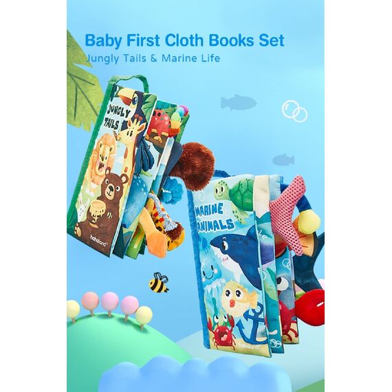 hahaland Babybuch Stoffbuch 2 Stück,Baby Spielzeug ab 0 3 6 Monate,3D Wald & Meerestier Muster Fühlbuch Knisterbuch,Quiet Book für Kinderwagen,Neugeborene Weihnachten Geschenk für Baby Jungen Mädchen