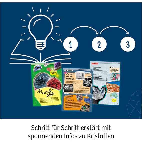 KOSMOS 645601 Kristalle züchten - Lass faszinierende Kristalle wachsen - Komplett-Set, glitzernde Blitzkristalle, Schatztruhe, Deko, Experimentierkasten - Kinder ab 10-14 Jahre