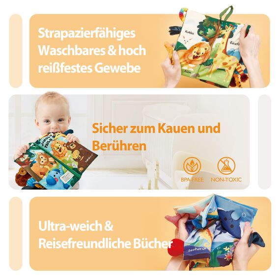 hahaland Babybuch Stoffbuch 2 Stück,Baby Spielzeug ab 0 3 6 Monate,3D Wald & Meerestier Muster Fühlbuch Knisterbuch,Quiet Book für Kinderwagen,Neugeborene Weihnachten Geschenk für Baby Jungen Mädchen