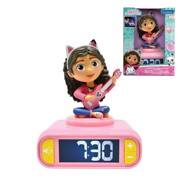 Lexibook, Gabby’s Dollhouse, Gabby Nachtlicht-Wecker, Klänge und Melodien, Hintergrundbeleuchteter LCD-Bildschirm, Leuchtend, Snooze, Rosa, RL800GDHLXB