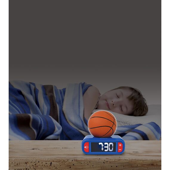 Lexibook, Basketball, Basketball-Nachtlichtwecker, Töne und Melodien, LCD-Bildschirm mit Hintergrundbeleuchtung, beleuchtet, Snooze, blau/orange, RL800BALXB