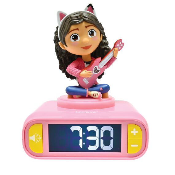 Lexibook, Gabby’s Dollhouse, Gabby Nachtlicht-Wecker, Klänge und Melodien, Hintergrundbeleuchteter LCD-Bildschirm, Leuchtend, Snooze, Rosa, RL800GDHLXB
