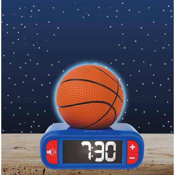 Lexibook, Basketball, Basketball-Nachtlichtwecker, Töne und Melodien, LCD-Bildschirm mit Hintergrundbeleuchtung, beleuchtet, Snooze, blau/orange, RL800BA