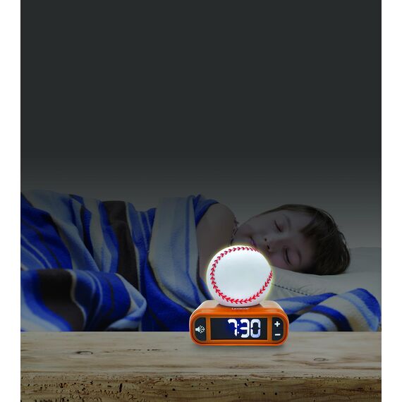 Lexibook, Baseball - Baseball-Nachtlicht-Wecker, Sounds und Melodien, LCD-Hintergrundbeleuchtung, Leuchtend, Schlummerfunktion, Braun/Weiß, RL800BL