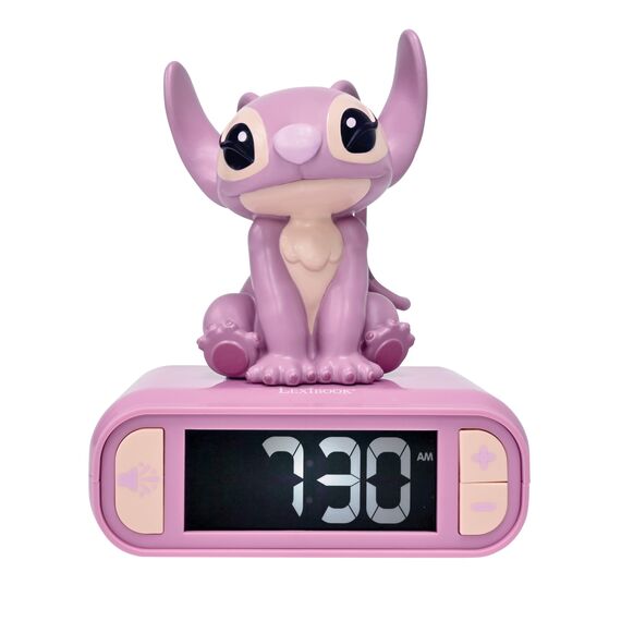 Lexibook, Disney Stitch, Angel Nachtlicht-Wecker, Töne und Melodien, hintergrundbeleuchteter LCD-Bildschirm, Leuchtend, Schlummerfunktion, rosa, RL800D1