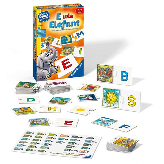 Ravensburger 24951 - E wie Elefant - Spielen und Lernen für Kinder, Lernspiel für Kinder von 5-7 Jahren, Spielend Neues Lernen für 1-4 Spieler