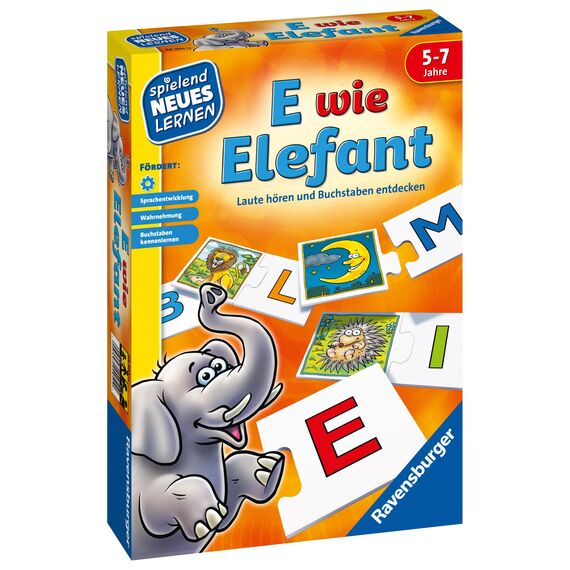 Ravensburger 24951 - E wie Elefant - Spielen und Lernen für Kinder, Lernspiel für Kinder von 5-7 Jahren, Spielend Neues Lernen für 1-4 Spieler