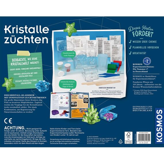 KOSMOS 645601 Kristalle züchten - Lass faszinierende Kristalle wachsen - Komplett-Set, glitzernde Blitzkristalle, Schatztruhe, Deko, Experimentierkasten - Kinder ab 10-14 Jahre