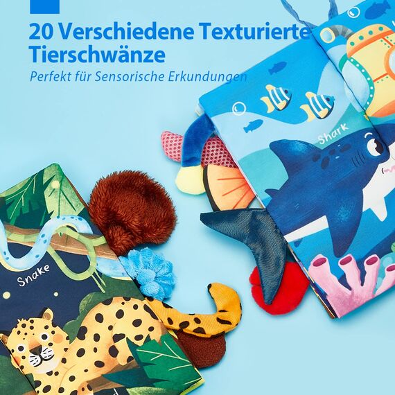 hahaland Babybuch Stoffbuch 2 Stück,Baby Spielzeug ab 0 3 6 Monate,3D Wald & Meerestier Muster Fühlbuch Knisterbuch,Quiet Book für Kinderwagen,Neugeborene Weihnachten Geschenk für Baby Jungen Mädchen