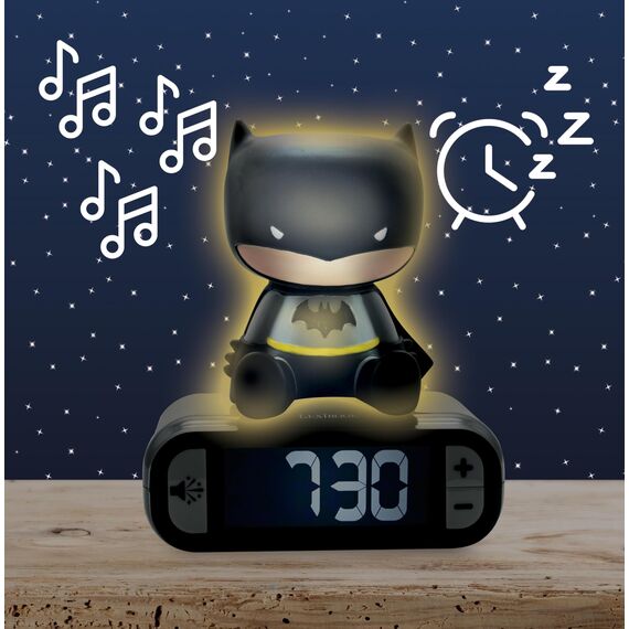 Lexibook - Wecker mit Nachtlicht Batman, Batman-Digitalwecker mit Nachtlicht Snooze, Uhr, leuchtendes Batman, Schwarz - RL800BATLXB