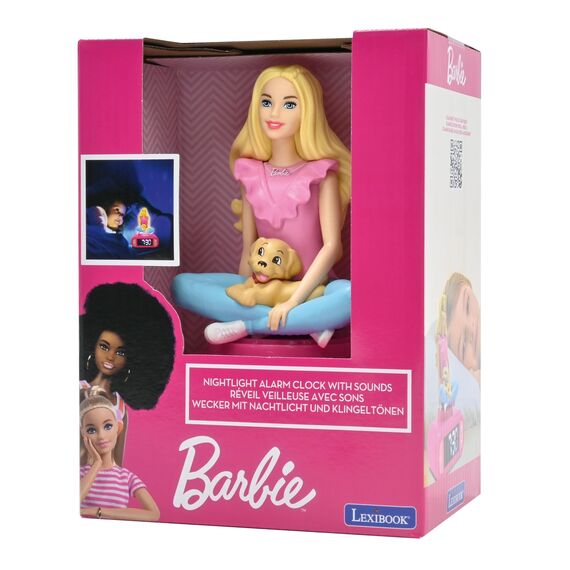 Lexibook, Mattel Barbie, Barbie Nachtlicht Wecker, Klänge und Melodien, LCD-Bildschirm mit Hintergrundbeleuchtung, Leuchtend, Snooze, rosa, RL800BBLXB