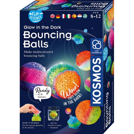 KOSMOS 617165 Fun Science - Nachtleuchtende Flummi-Power, Stelle 20 kunterbunte Power-Bälle her, Experimentierset für Einsteiger: Experimentierkasten, mehrsprachige Anleitung