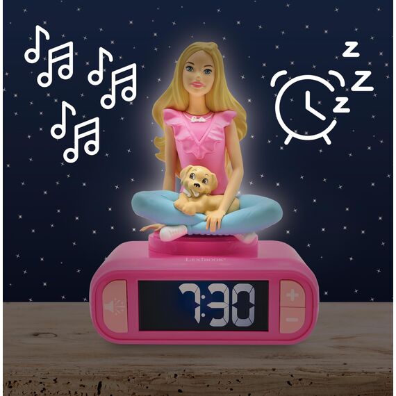 Lexibook, Mattel Barbie, Barbie Nachtlicht Wecker, Klänge und Melodien, LCD-Bildschirm mit Hintergrundbeleuchtung, Leuchtend, Snooze, rosa, RL800BBLXB