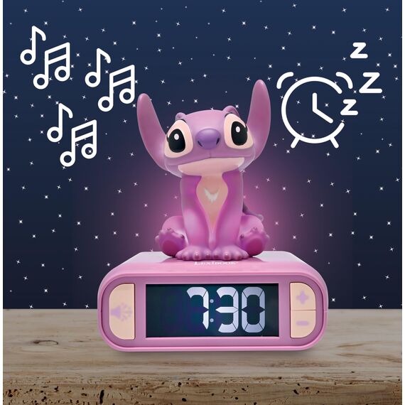 Lexibook, Disney Stitch, Angel Nachtlicht-Wecker, Töne und Melodien, hintergrundbeleuchteter LCD-Bildschirm, Leuchtend, Schlummerfunktion, rosa, RL800D1