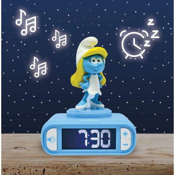Lexibook, Die Schlümpfe, Die Schlümpfe Nachtlicht Wecker, Töne und Melodien, hintergrundbeleuchteter LCD-Bildschirm, Leuchtend, Snooze, RL800SF