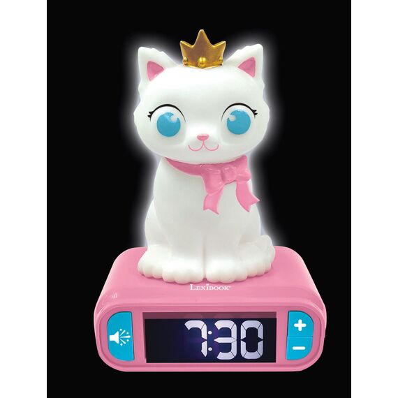 Lexibook - Wecker mit Nachtlicht Kätzchen, Kätzchen-Digitalwecker für Kinder mit Nachtlicht Snooze, Kinderuhr, leuchtendes Katze, Rosa Weiß - RL800KTLXB