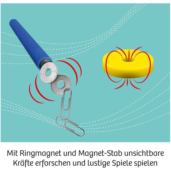 KOSMOS 658137 Magnet-Spaß, mit spannenden Experimenten spielerisch Magnetismus entdecken, mit Magnet-Stab und Ringmagnet, Experimentierset für Kinder ab 6 bis 10 Jahre, Mitbringsel