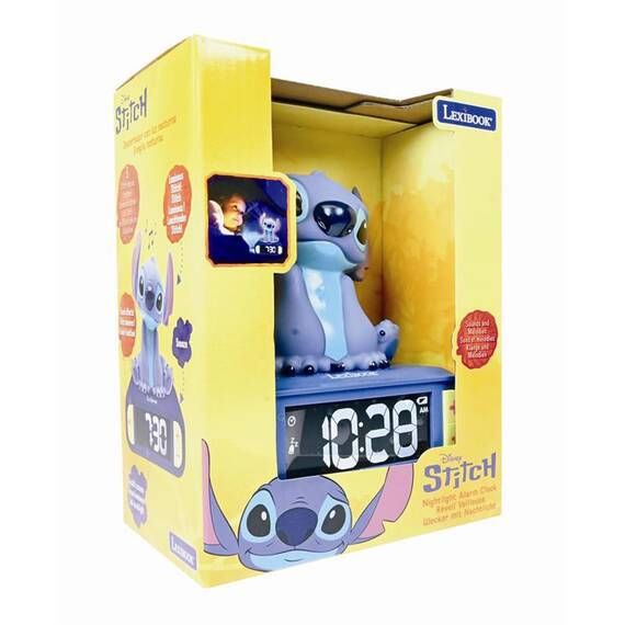 Lexibook, Disney Stitch, Stitch Nachtlicht Wecker, Klänge und Melodien, LCD-Bildschirm mit Hintergrundbeleuchtung, beleuchtet, Schlummerfunktion, Blau, RL800DLXB