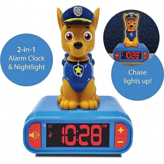 Lexibook, Paw Patrol, Chase Nachtlichtwecker, Klänge und Melodien, LCD-Hintergrundbeleuchtung, Leuchtanzeige, Schlummerfunktion, Blau, RL800PA