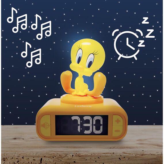 Lexibook, Tweety, Tweety Weckleuchte, Töne und Melodien, Hintergrundbeleuchtetes LCD-Display, Leuchtend, Schlummerfunktion, Gelb, RL800TW