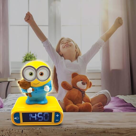 Lexibook - Wecker mit Nachtlicht und Minions Klingeltönen, Bob-Digitalwecker mit Nachtlicht und Snooze, Uhr, leuchtendes Bob, Gelb/Blau - RL800DESLXB