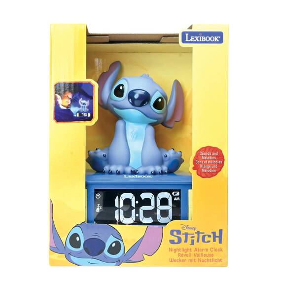 Lexibook, Disney Stitch, Stitch Nachtlicht Wecker, Klänge und Melodien, LCD-Bildschirm mit Hintergrundbeleuchtung, beleuchtet, Schlummerfunktion, Blau, RL800DLXB
