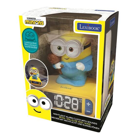 Lexibook - Wecker mit Nachtlicht und Minions Klingeltönen, Bob-Digitalwecker mit Nachtlicht und Snooze, Uhr, leuchtendes Bob, Gelb/Blau - RL800DESLXB