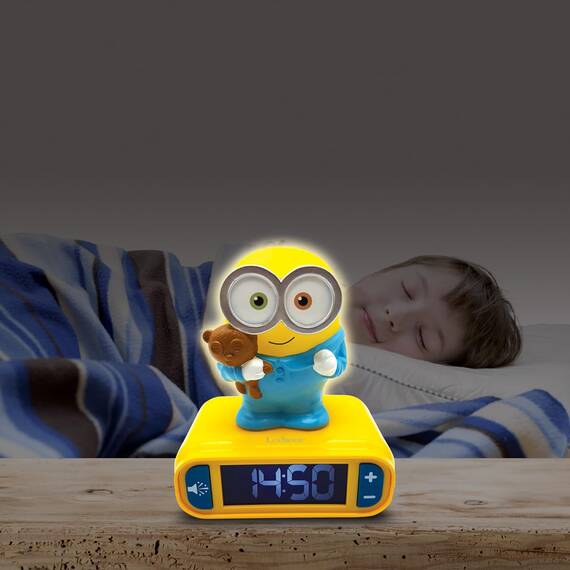 Lexibook - Wecker mit Nachtlicht und Minions Klingeltönen, Bob-Digitalwecker mit Nachtlicht und Snooze, Uhr, leuchtendes Bob, Gelb/Blau - RL800DESLXB