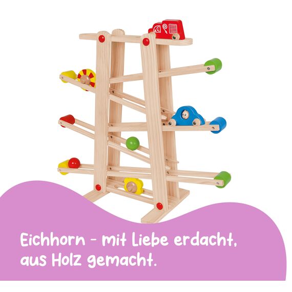 Eichhorn 100002029 Große Rollbahn aus Kiefernholz, 7-teilig, mit 6 Rollelementen, Kugelbahn für Kinder ab 1 Jahr, Größe: 67 x 56 cm