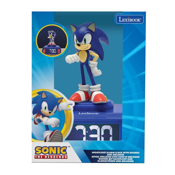Lexibook, Sonic The Hedgehog, Sonic Nachtlicht-Wecker, Klänge und Melodien, Hintergrundbeleuchtetes LCD-Display, Leuchtend, Snooze, Blau, RL800SN