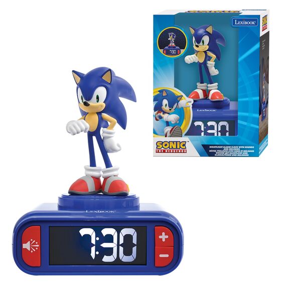 Lexibook, Sonic The Hedgehog, Sonic Nachtlicht-Wecker, Klänge und Melodien, Hintergrundbeleuchtetes LCD-Display, Leuchtend, Snooze, Blau, RL800SN
