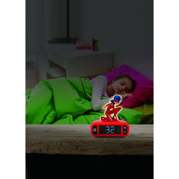 Lexibook, Miraculous Ladybug Cat Noir, Ladybug Nachtlichtwecker, Klänge und Melodien, LCD-Hintergrundbeleuchtung, Leuchtend, Snooze, Rot, RL800MI